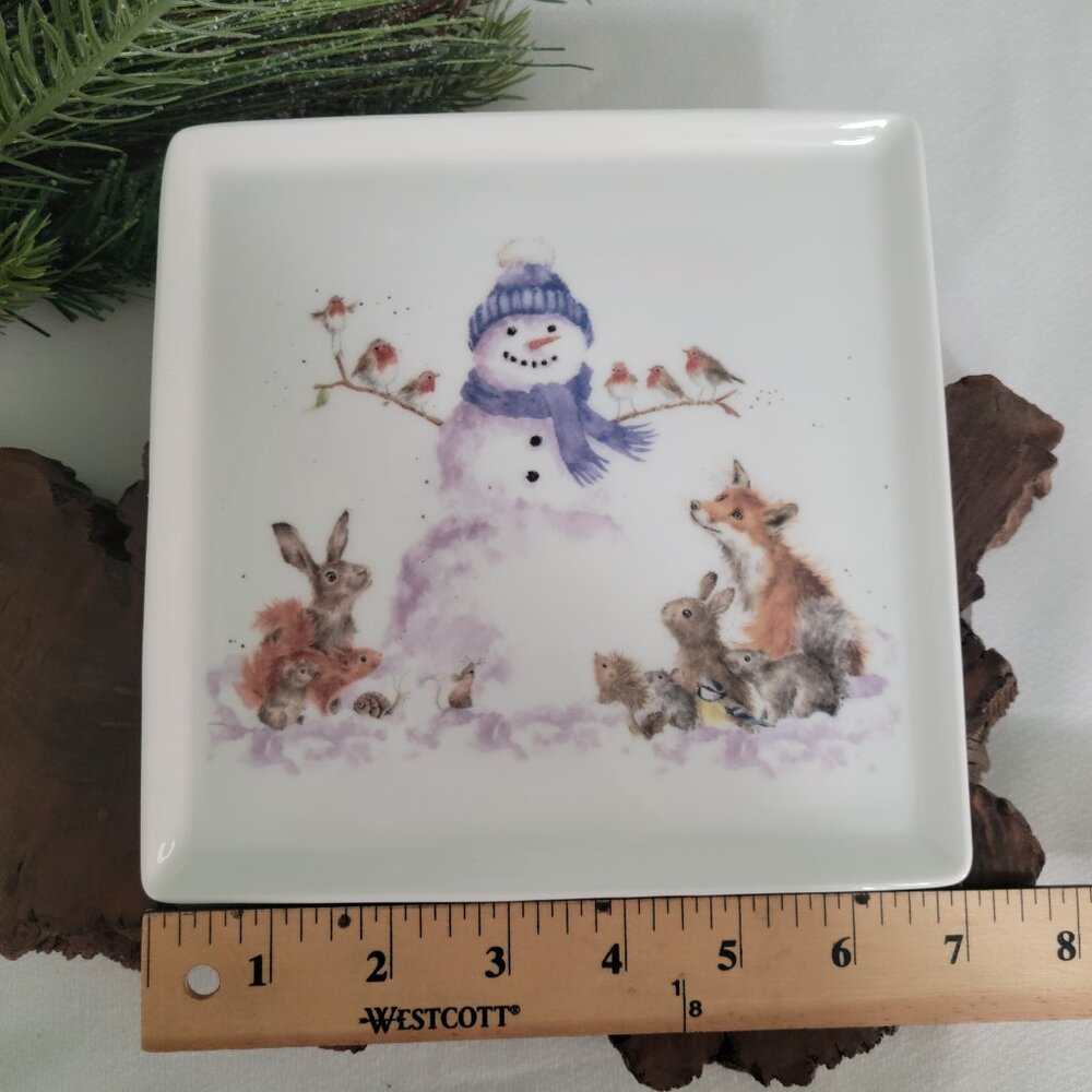 Royal Worcester Wrendale Christmas Fox, Rabbit, Snowman SquarePlate Hannah Dale - Picture 11 of 11